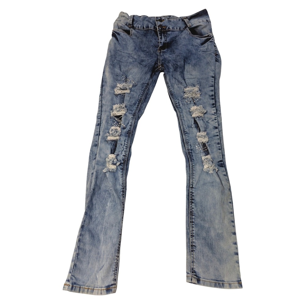 M.‎ Michel Womens Size 15 Distressed Rhinestone Skinny Jeans Light Wash Blue